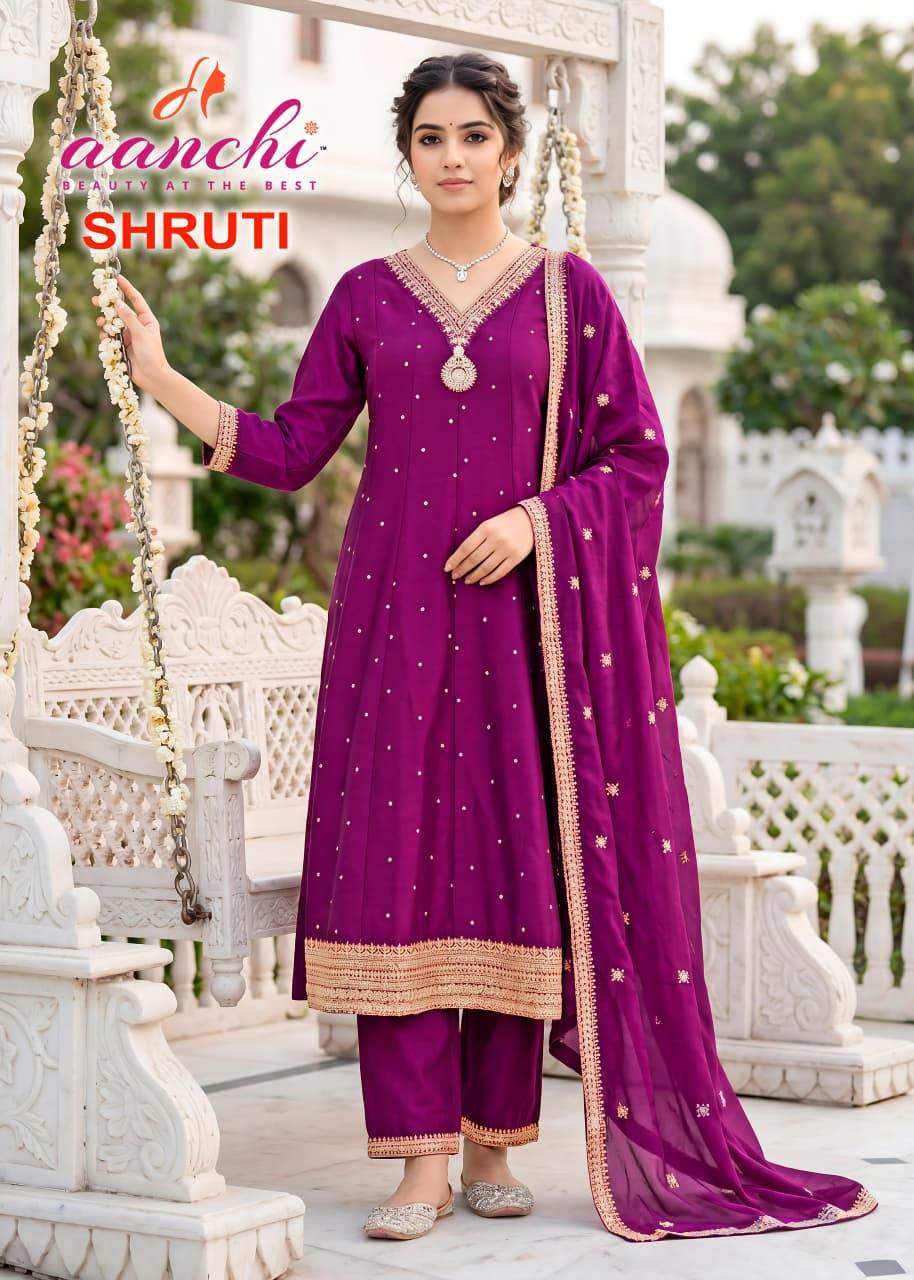 SHRUTI By AANCHI 1001 To 1004 Series Designer Ethnic Wear Collection VICHITRA SILK Kurtis At Wholesale Price
